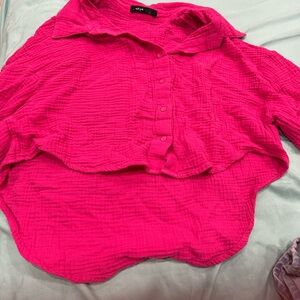 H&M Pink 3/4 Sleeve Boxy Button Down Shirt